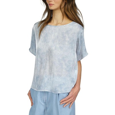 MICHAEL Michael Kors Womens Blue Shimmer Printed Blouse Top Petites PL BHFO 4516