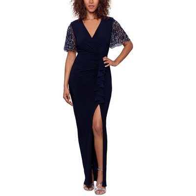 Betsy & Adam Womens Navy Gathered Maxi Evening Dress Gown 14 BHFO 6134