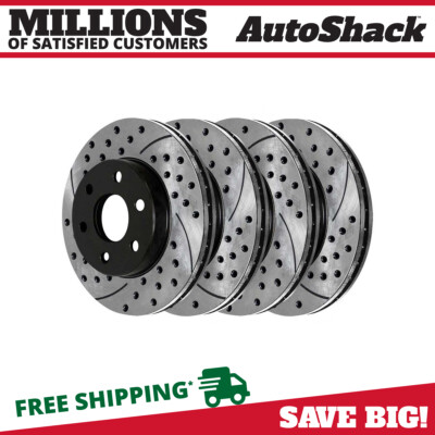 Front & Rear Drilled Slotted Brake Rotors Black Set of 4 for Chevy Express 1500