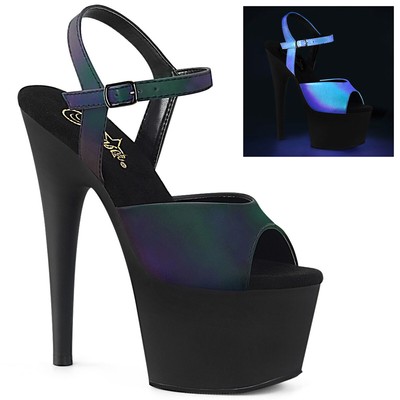 Pleaser 7'' Heel Ankle Strap Sandal Neon Uv Reactive Adult Women Shoes Ado709Uv