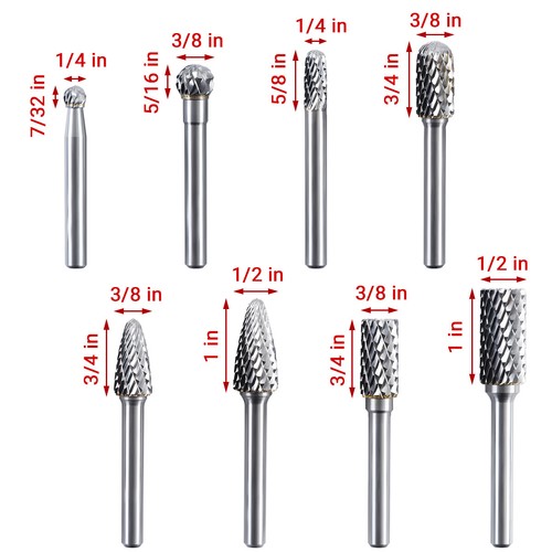 8x Double Cut Tungsten Carbide Burrs Rotary Burr Set 1/4" Shank Die Grinder Bit