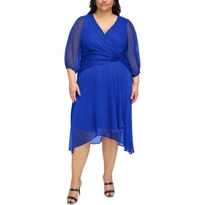 Женское синее платье-клеш до середины икры с стихарем DKNY Plus 20W BHFO 4420
