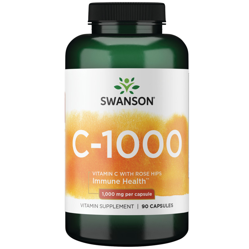 Swanson Vitamin C with Rose Hips Capsules, 1,000 mg, 90