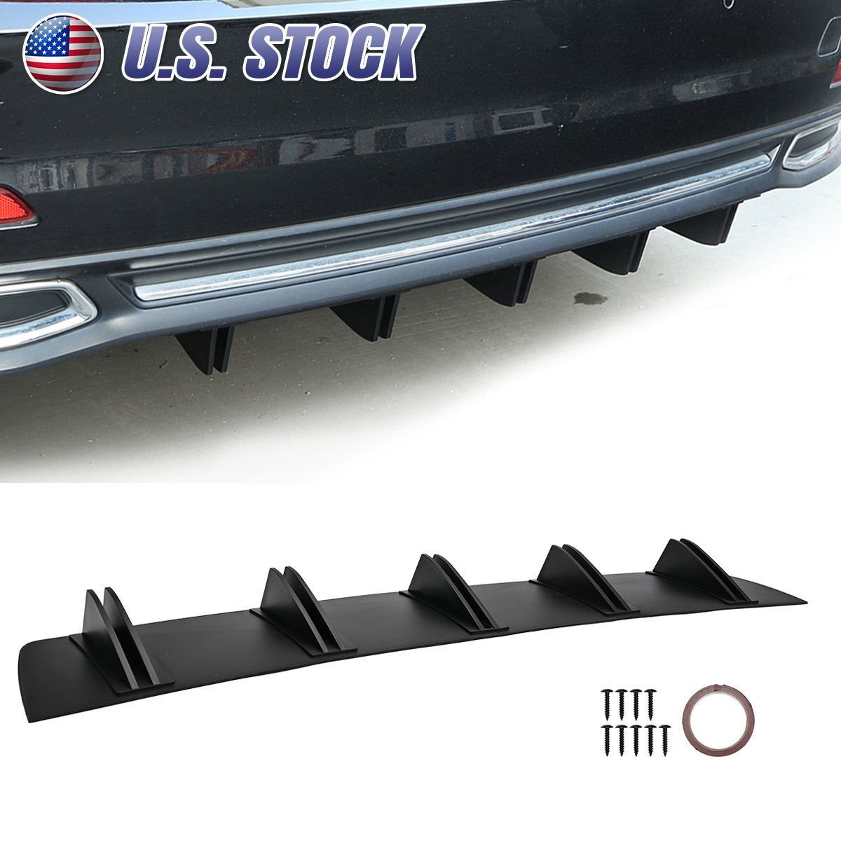 For Dodge Charger RT SRT Rear Diffuser Shark 5 Fins Bumper Splitter Spoiler Lip