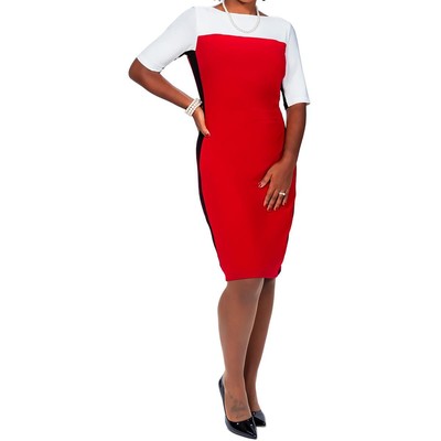 Женское красное деловое короткое приталенное платье-футляр Kasper Womens L BHFO 7461