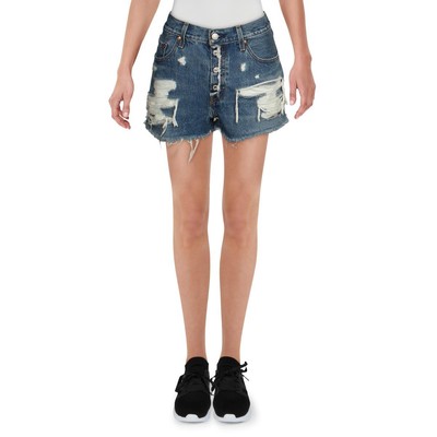 

Женские обрезанные шорты Levis 501 синего цвета с потертостями  BHFO 0725, Синий, 501