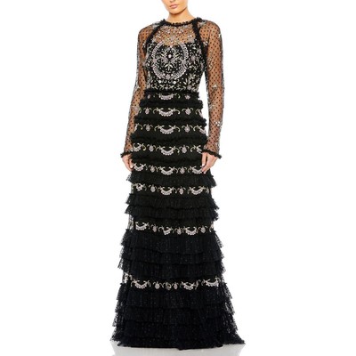 Женское черное многоярусное вечернее платье Mac Duggal с цветочным рисунком плюс 18 BHFO 1941