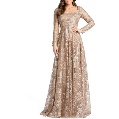 Женское официальное вечернее платье Mac Duggal с золотой цветочной вышивкой, 18 BHFO 1335