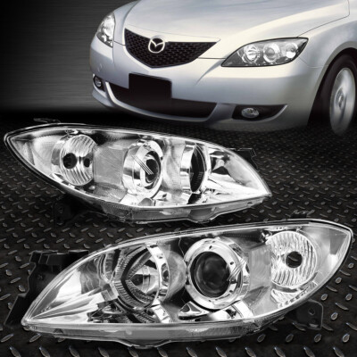 ДЛЯ 04-09 MAZDA 3 СЕДАН ХРОМИРОВАННЫЙ КОРПУС ПРОЗРАЧНАЯ УГЛОВАЯ ФАРА ПРОЕКТОРА НАЛОБНЫЙ ФОНАРЬ