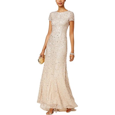 Adrianna Papell Женское бежевое вечернее платье с блестками Gown Petites 8P BHFO 5565