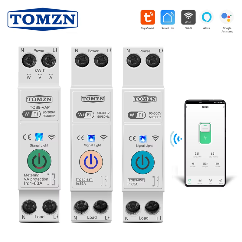 TOB9 63A 1P+N WIFI Smart Switch Energy Meter Kwh Metering Monitoring Timer Relay