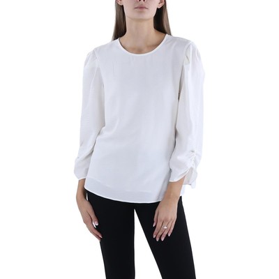 DKNY Womens White Ruched Sleeve Dressy Top Blouse Shirt XL BHFO 5234