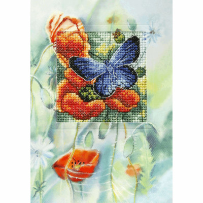 Orchidea Counted Cross Stitch Kit: Greetings Card: Butterfly and Poppies