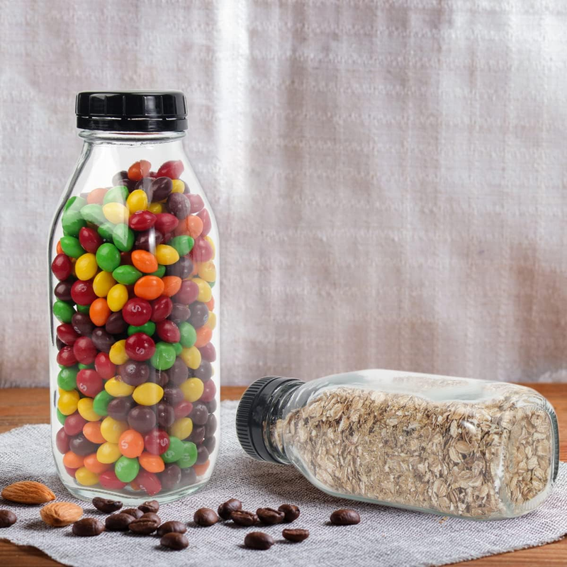 16 Oz  6 Pack Glass Water Bottles with Caps Square Drink Bottles with Labels and
