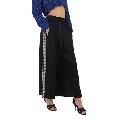 Pre-owned Burberry Ladies Black Crystal Detail Wide-leg Jersey Cropped Track Pants