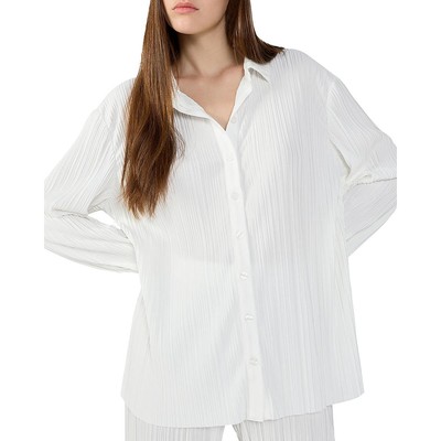 Sanctuary Womens White Textured Collar Long Sleeves Button-Down Top L BHFO 7467