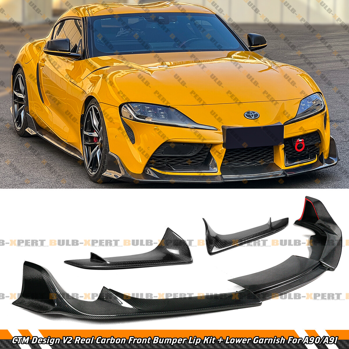 For 20-26 Toyota Supra A90 Carbon Fiber CTM V2 Front Bumper Lip + Lower Garnish