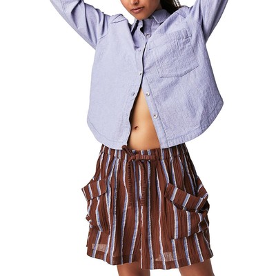 We The Free Womens Purple Cotton Collared Boho Button-Down Top Shirt S BHFO 3282