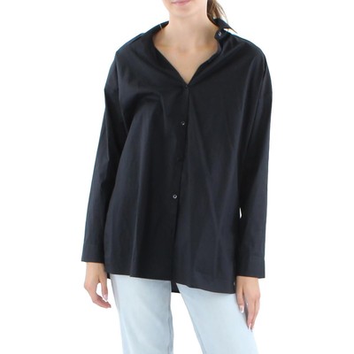 Женская блузка Eileen Fisher с черным воротником и длинным рукавом на пуговицах S BHFO 4226