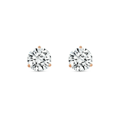 Pre-owned Shine Brite With A Diamond 1.25 Ct Round Lab Created Grown Diamond Earrings 14k Rose Gold F/vs Martini Push In White/colorless