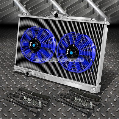 2-РЯДНЫЙ АЛЮМИНИЕВЫЙ РАДИАТОР + 2X9 ВЕНТИЛЯТОРОВ СИНЕГО ЦВЕТА ДЛЯ 03-08 MITSUBISHI EVO 7/8/9 EVOLUTION