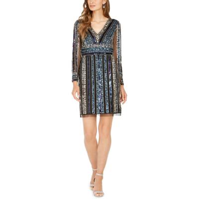

Adrianna Papell Womens Black Mesh Cocktail and Party Dress Evening  BHFO 0058, Black multi