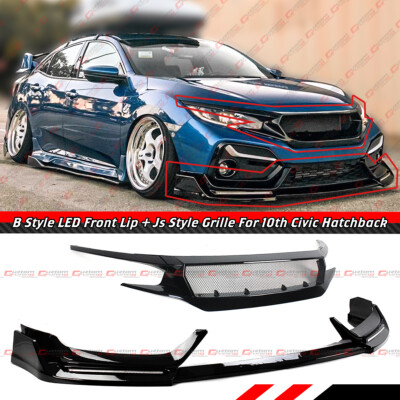 WheelX BLZ Style Gloss Black Front Bumper Lip – For 2017-2021 Honda Civic Si & Hatchback (w/ LED)
