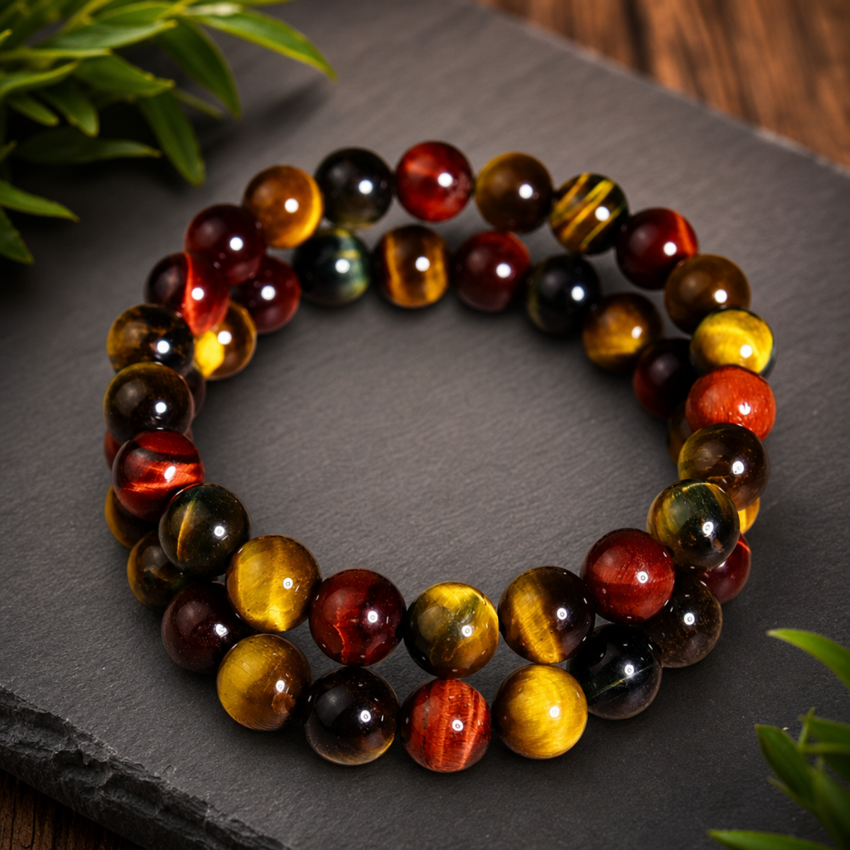 Natural Tricolor Tiger Eye Beaded Stretch Bracelet 8mm Mens Women Healing Gift