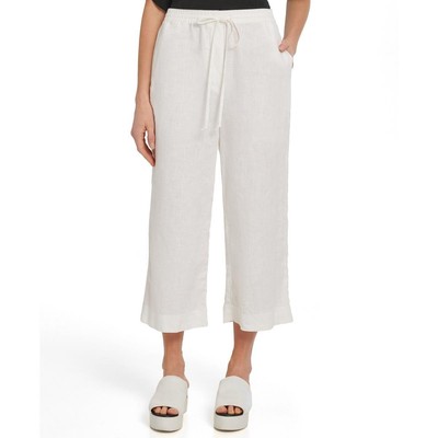 

DKNY Женские белые льняные расклешенные укороченные широкие брюки  BHFO 0231, Белый, P1KKSEUA