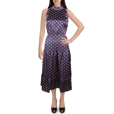 

Женское темно-синее длинное деловое платье миди в горошек Sam Edelman  BHFO 1866, Navy/pink