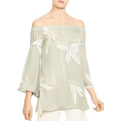 Ramy Brook Womens Gray Blouse Long Sleeves Wrap Off The Shoulder 12 BHFO 6214