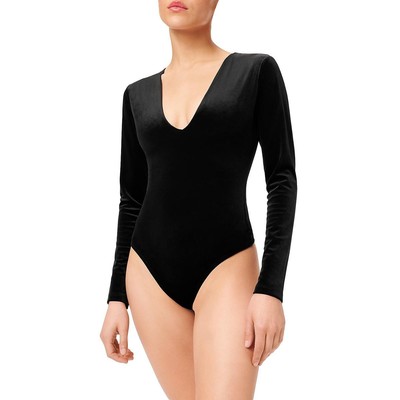 

Черный бархатный боди-стринги с V-образным вырезом Good American Womens  BHFO 8028