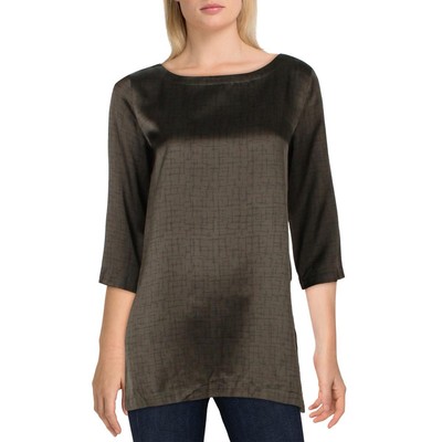 

Eileen Fisher Womens Green Silk Blend Bateau Neck Blouse Top Shirt  BHFO 9248, Зеленый