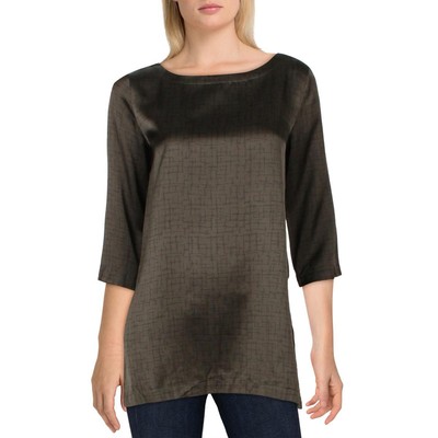 Eileen Fisher Womens Green Silk Blend Bateau Neck Blouse Top Shirt XXS BHFO 9248