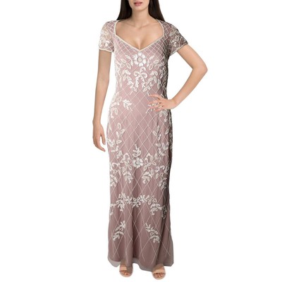 

Adrianna Papell Женское Фиолетовое Сетчатое Украшенное Вечернее Платье Платье  BHFO 6487, Dusty petunia/ivory