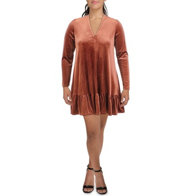 

Женское оранжевое бархатное платье-трапеция с V-образным вырезом Taylor  BHFO 0770, Медь