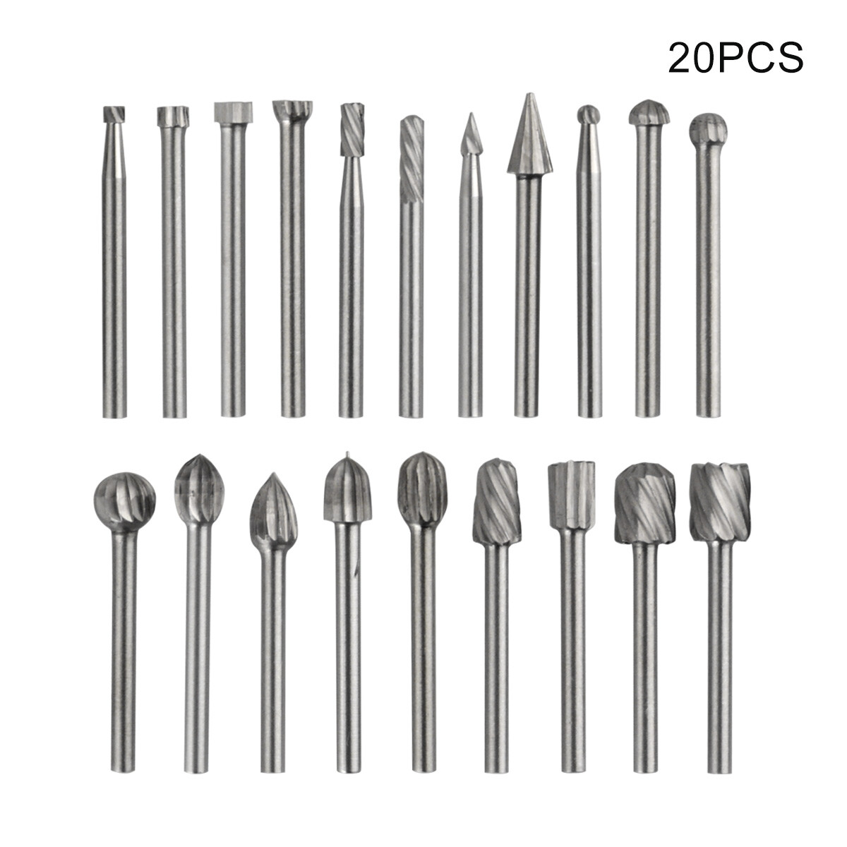 20/10PCS Steel Rotary Burrs High Speed Wood Carving Drill Bits Tool For Dremel