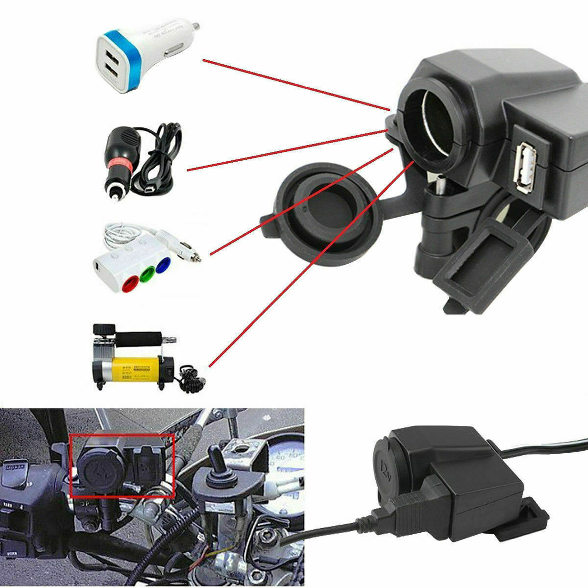 Presa Accendisigari Con Porta Usb Per Moto Motocicletta 12v Impermeabile