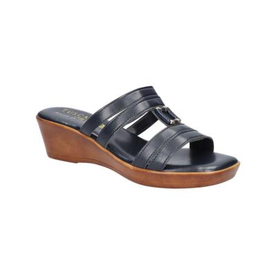 

Easy Street Womens Anzola Faux Leather Slip-On Wedge Sandals Shoes BHFO 0508, Navy, Anzola