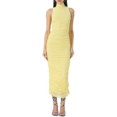 AFRM Womens Fiorella Yellow Mock Turtle Neck Ruched Bodycon Dress L BHFO 0992