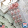 24Pcs Flower Press on Nails Short Square Fake Nails Spring Summer Floral Design Cute False Nails Gradient Pink Glue on Nails Glossy Acrylic Nails Full Cover Artificial Stick on Nail for Women Manicure