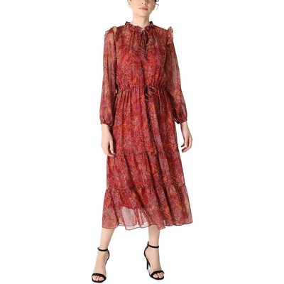 Julia Jordan Womens Brown Ruffled Mid-Calf Puff Sleeve Midi Dress 6 BHFO 3730