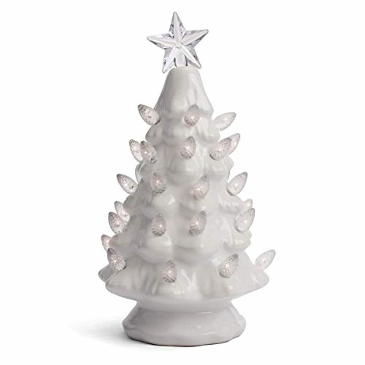 Mini Ceramic Christmas Tree, Small White Lighted Vintage Tabletop Tree
