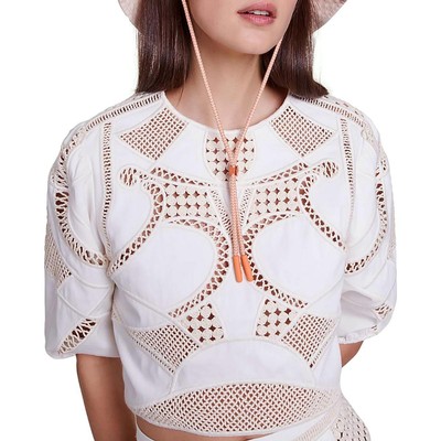Maje Womens Ivory Cotton Embroidered Blouse Cropped 0 BHFO 8656