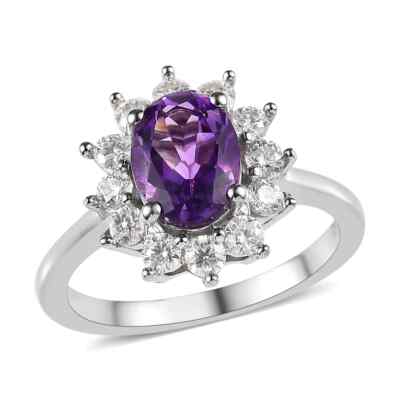 Premium 2.00ctw Moroccan Amethyst & Moissanite Ring Platinum Plated Size 7