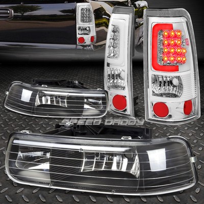 ЧЕРНАЯ ХРУСТАЛЬНАЯ ФАРА + УГЛОВОЙ + ХРОМИРОВАННЫЙ 3D СВЕТОДИОДНЫЙ ЗАДНИЙ ФОНАРЬ ДЛЯ 99-02 SILVERADO