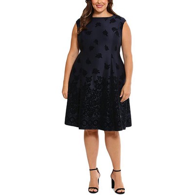 Женское темно-синее платье с цветочным принтом London Times Party Fit & Flare Dress Plus 16W BHFO 8271