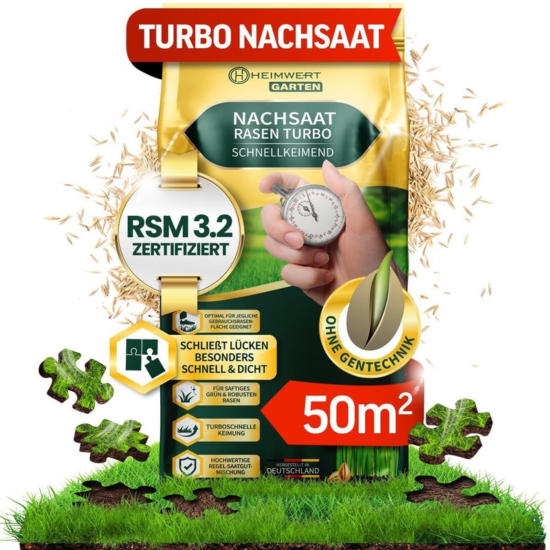 Rasensamen Grassamen Nachsaat Schnellkeimend Turbo Sport Spiel Rasen 50 M2