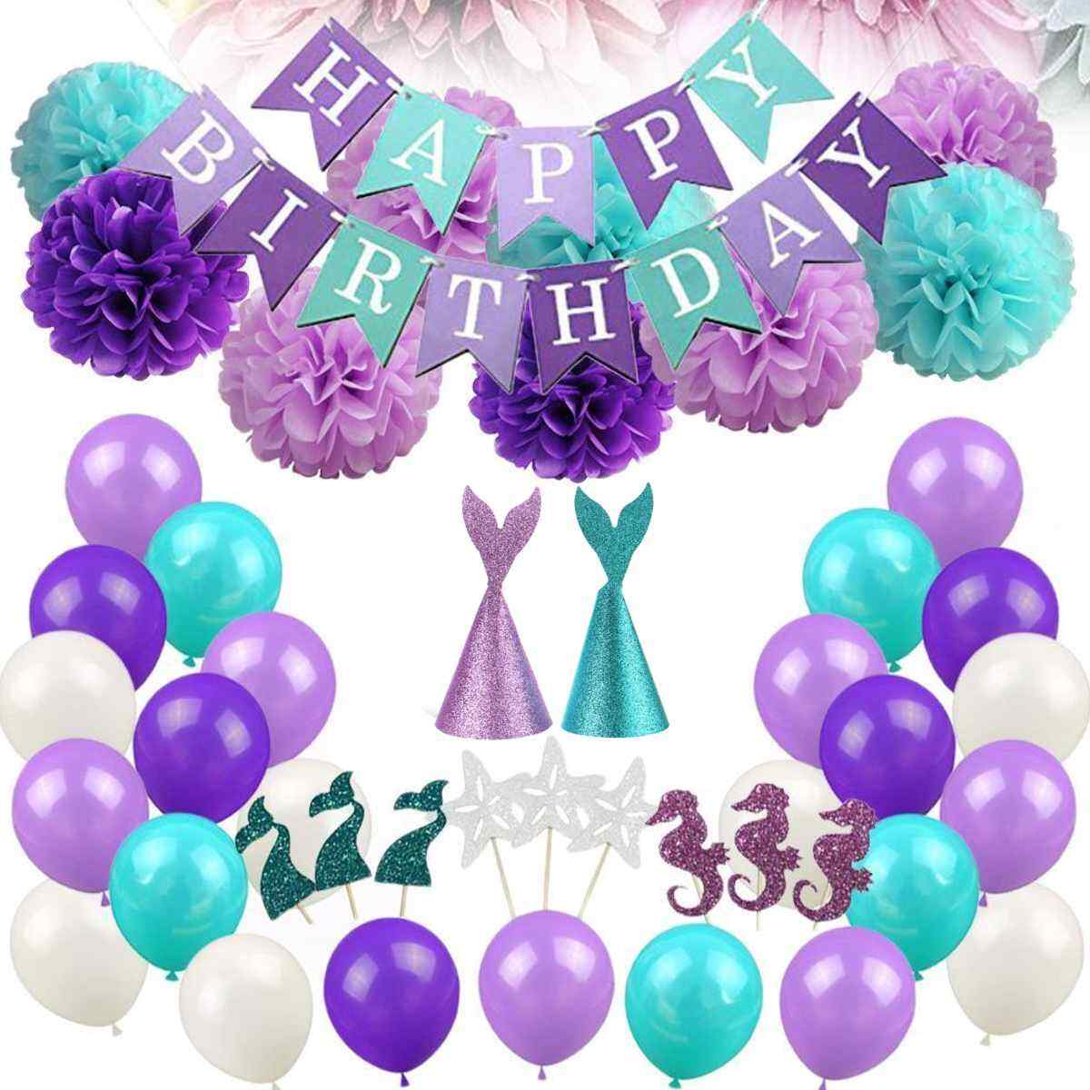 76pcs Mermaid Theme Birthday Party Set For Adult Kids Ocean Party