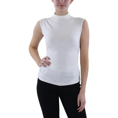DKNY Womens Ivory Ruched High Neck Casual Pullover Top Petites PXS BHFO 9194